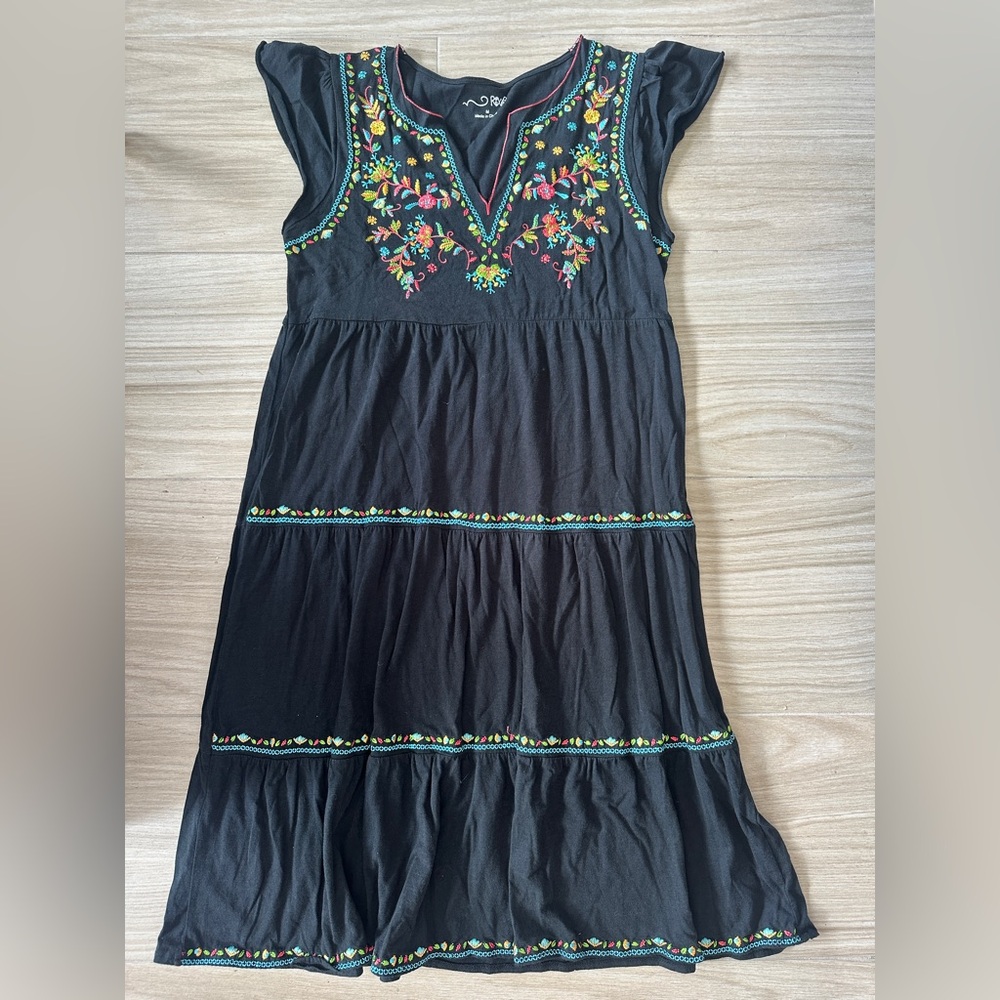 Black Embroidered Dress with Floral Accents